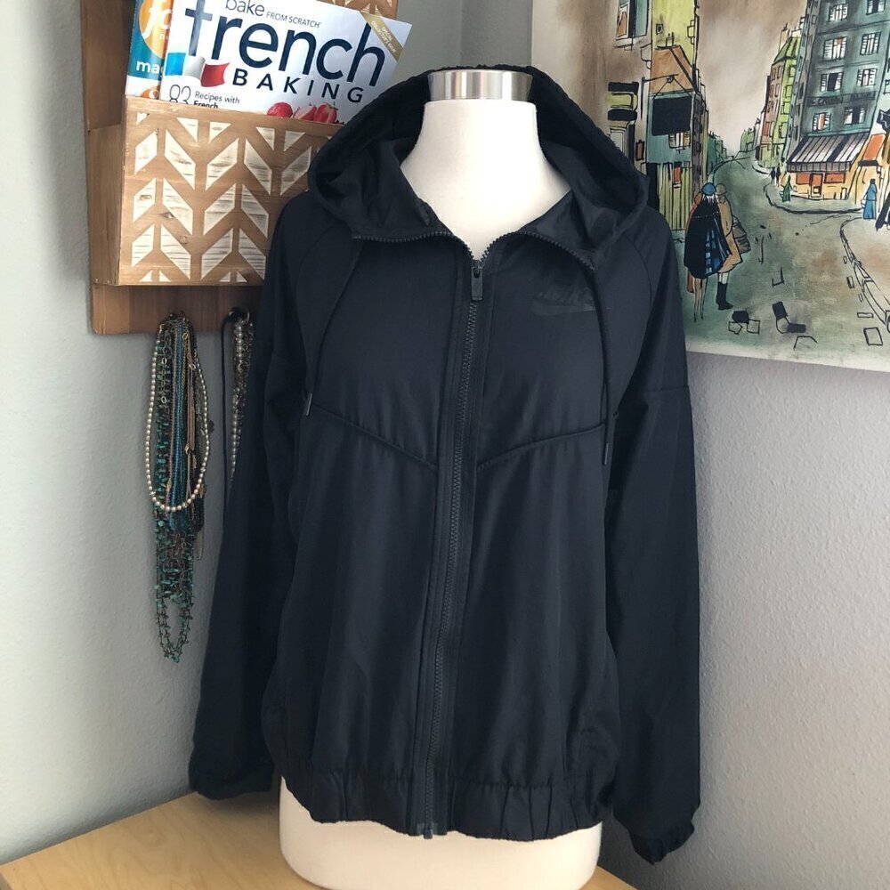 Nike Tech Wind Runner Hooded Windbreaker Women's size L Black Zip 883495-010